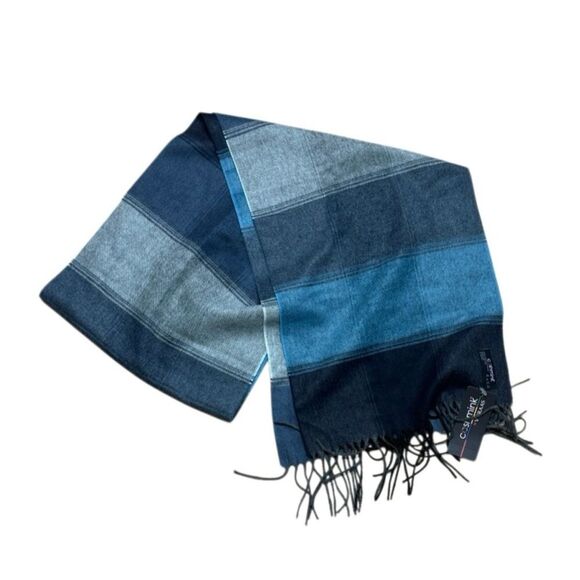 NWT Blue Checkered Cashmink Tassled Scarf - Picture 1 of 4